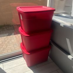3 Red Rubbermaids Like Brand New 