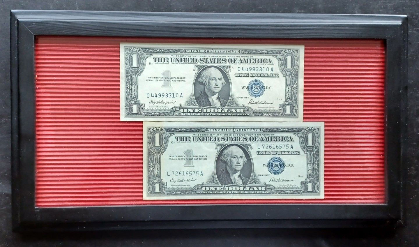 Two $1 Silver Certificates In Frame ( Blue Seal)