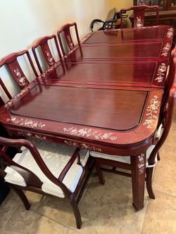Stunning Rosewood And Mother-of-pearl Roses 🌹 Inset Dining Table And Eight Chairs