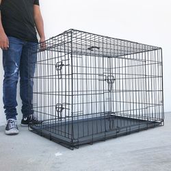 $65 (Brand New) Folding 42” dog cage 2-door pet crate kennel w/ tray 42”x27”x30”