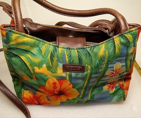 
Vintage RELIC Handcrafted Two Handled Faux Leather Crossbody Tropical Purse USA 
