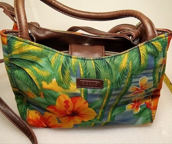 Vintage RELIC Handcrafted Two Handled Faux Leather Crossbody Tropical Purse USA