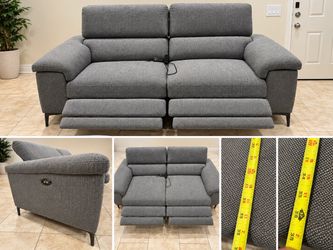 Gray Fabric Power Recliner Loveseat Sofa