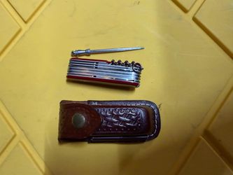 Vintage Swiss-Style Multi-Tool Knife w/ Leather Sheath