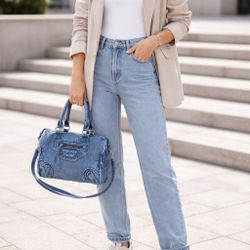 Denim Mini Top Handle Bag, Y2K Jean Shoulder Bag, Small Crossbody Satchel Purse, Casual Everyday Handbag, Vintage Style Blue Bag