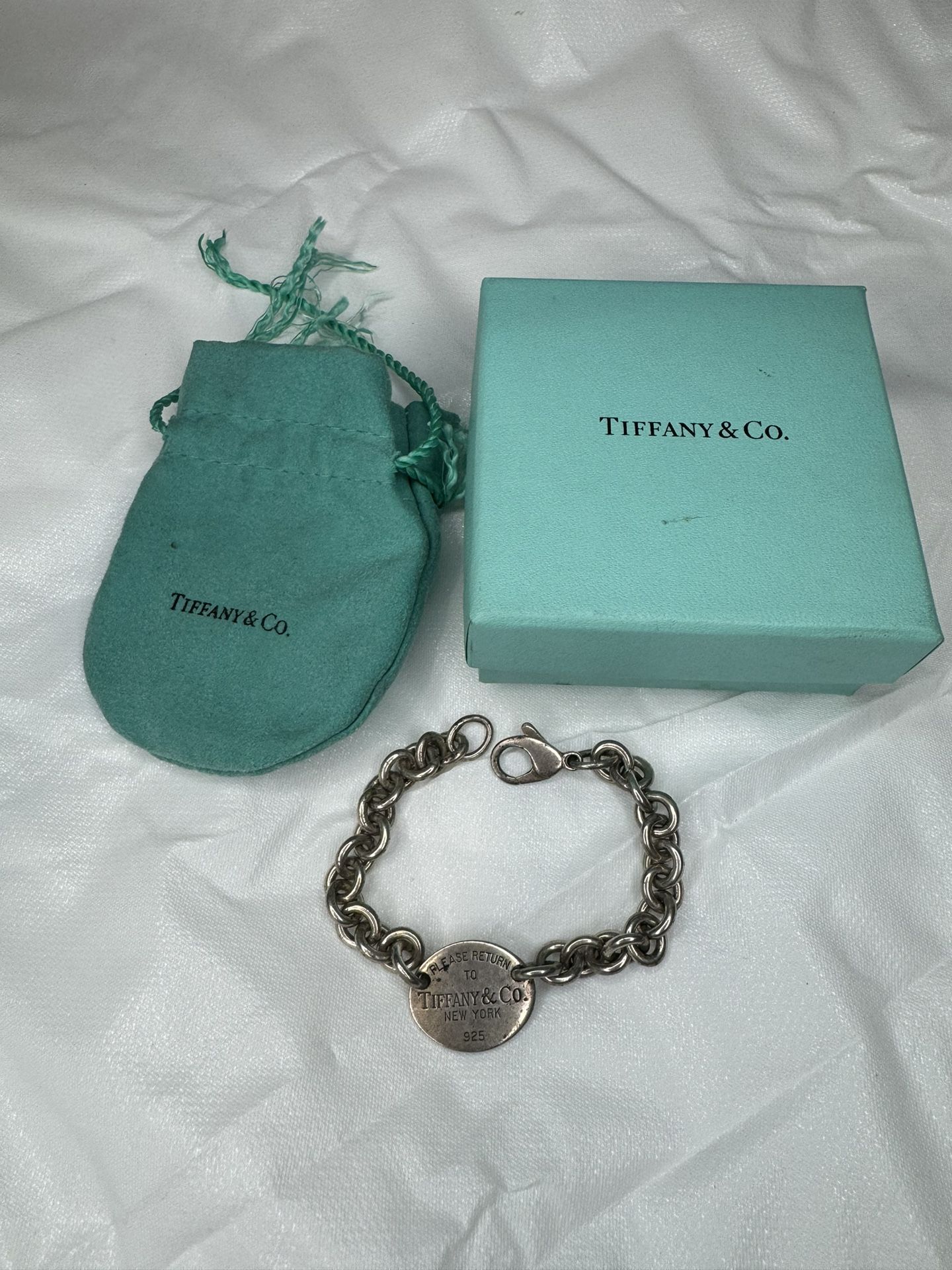 Tiffany & Co Sterling Silver Please Return To New York Round Tag Bracelet 7 1/2"