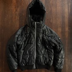 Alo Yoga Black Faux Leather Boss Puffer Flurry with Hood Size XS