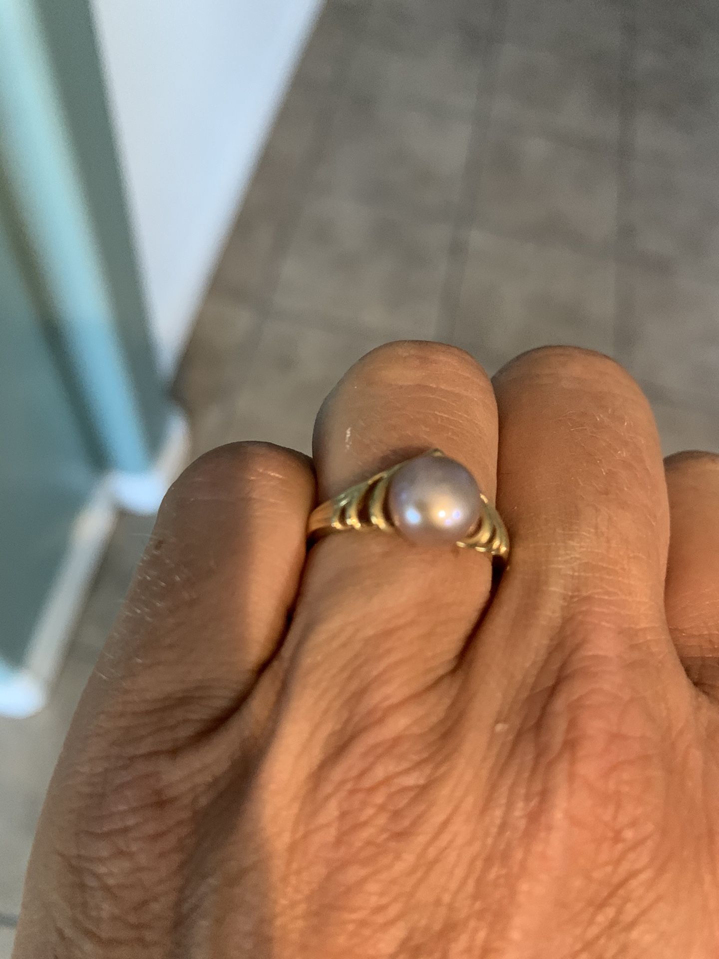 14k yellow gold pink pearl ring