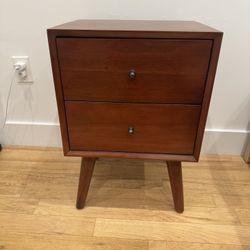 Mid-Century Style Wooden Nightstand – 2 Drawers (Good Condition)