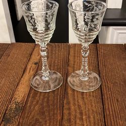Vintage Libbey Rock Sharpe crystal wine glasses in the "Halifax" pattern (2)