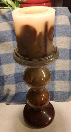 Mint Condition Glass Candle Pillar And Never Used Candle
