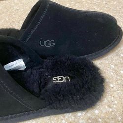 UGG Nib Pearle Scuff Black Slippers, Size 7