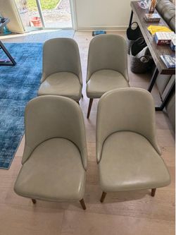 Set of 4 Cream Leather Dining Chairs