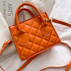 Mini Minimalist Quilted Square Bag Orange 