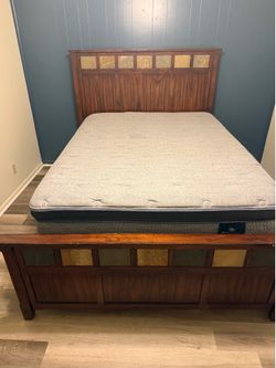 Queen headboard footboard with box spring and mattress