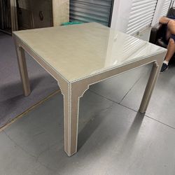 Faux Shagreen Square Dining Table with Nailhead Trim