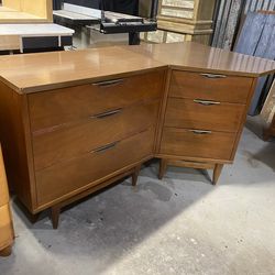 Unique Vintage 2 piece Walnut Mid Century Modern Corner Dresser