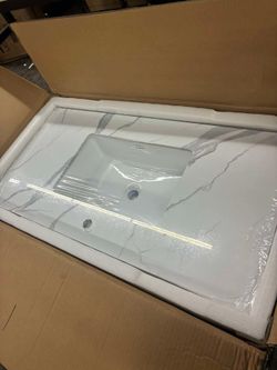 43 Inch Marble Vanity Top with Sink, Engineered Stone Vanity Sink Top with