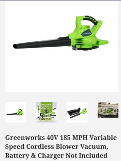 Greenworks 40V 185 MPH Variable Speed Cordless Blower Vacuum, Battery & Charger Not Included