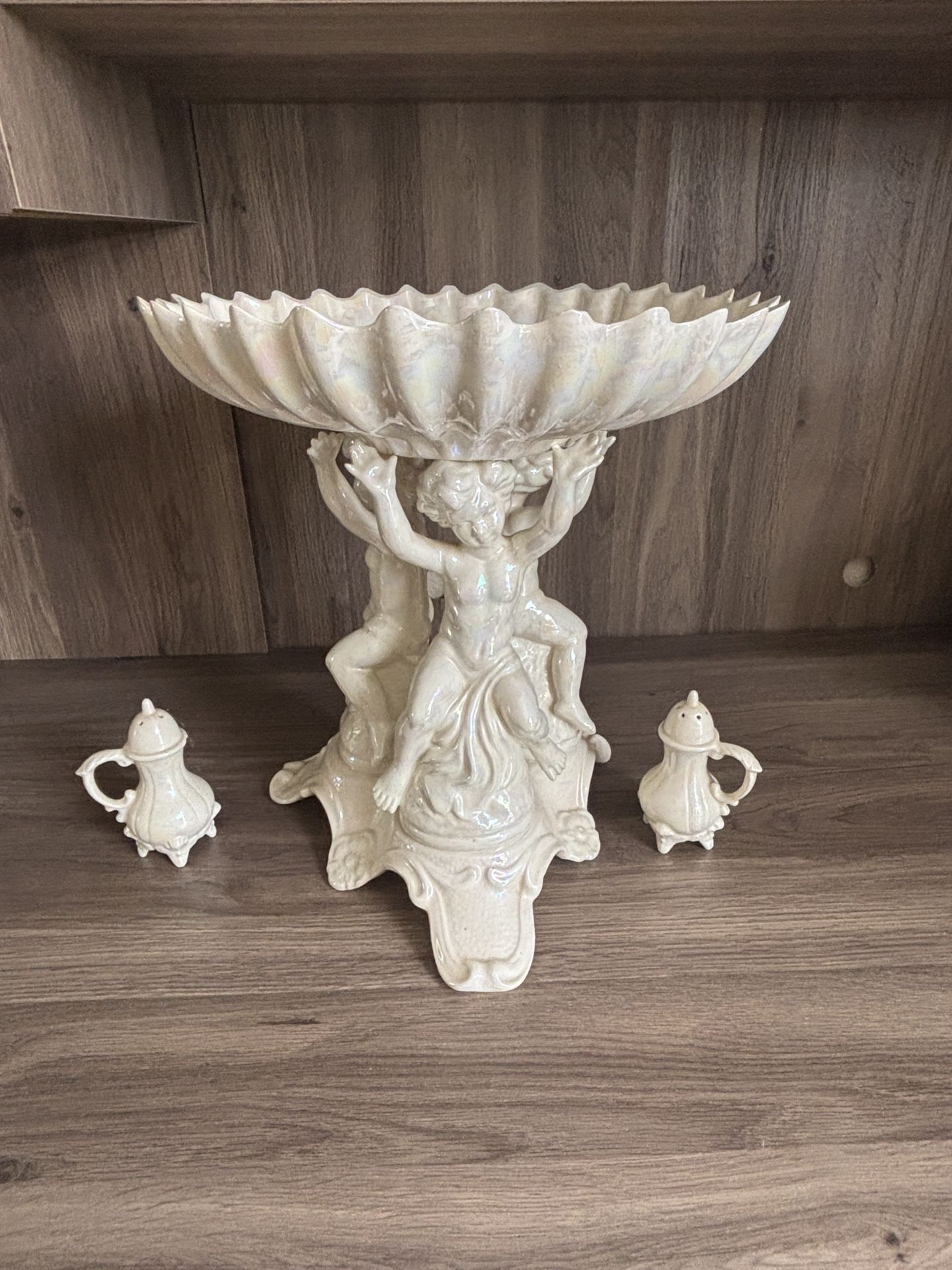 Vintage cherub statue with salt and pepper shakers