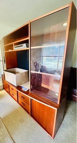 Wood Entertainment Center w/ glass case doors