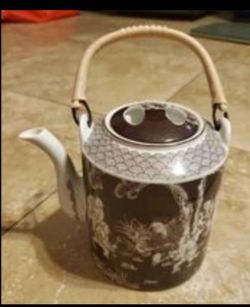 Asian Ceramic Teapot with Bamboo Handle
