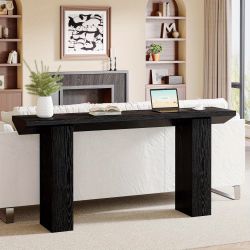 62.99-Inch Long Entryway Console Table, Farmhouse Wooden Narrow Behind Couch Table for Entrance, Hallway, Living Room (Black)