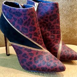 NWOT RENVY Darra Ox Blood Black Leopard Print Side Zip Bootie Boot Shoe SZ 7M