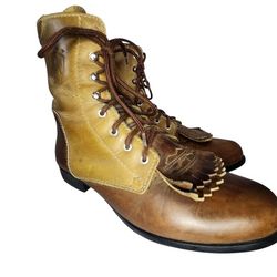 ARIAT DOUBLE KILTIE 2 TONES TAN BROWN HERITAGE LACER WOMEN GRANNY BOOTS SZ 6.5 M