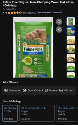Feline Pine Original Non-Clumping Wood Cat Litter, 40-lb bag