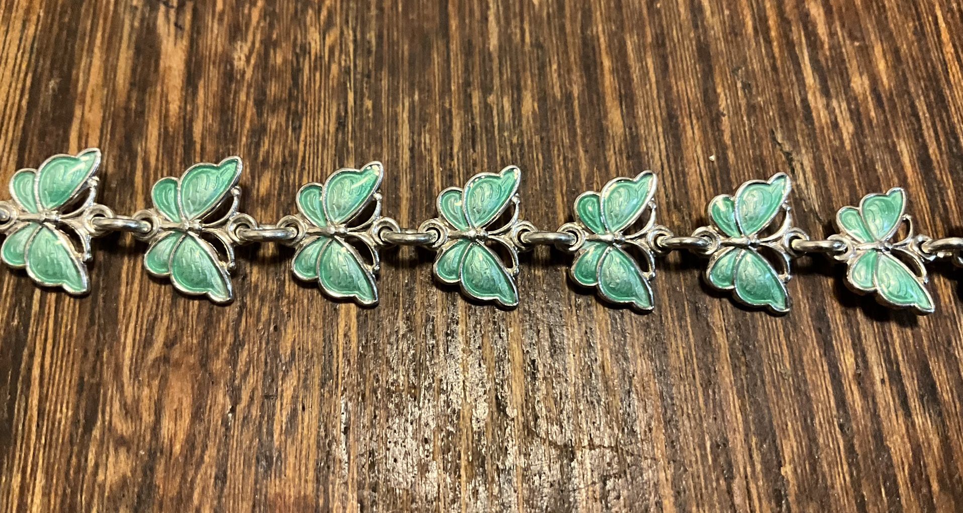 Sterling silver green enamel butterfly bracelet by Volmer Bahner (Denmark 6.25 inches 