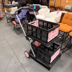 8-in-1 200LBS Collapsible Shopping Cart, Multi Functional Utility Cart with 2 Storage Crate,Adjustable Handle Grocery Cart on Wheels for Shopping, War