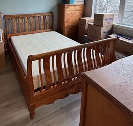 Queen wood bed frame and kitchen table set