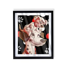 101 Dalmatians custom art of pongo and puppy on black frame