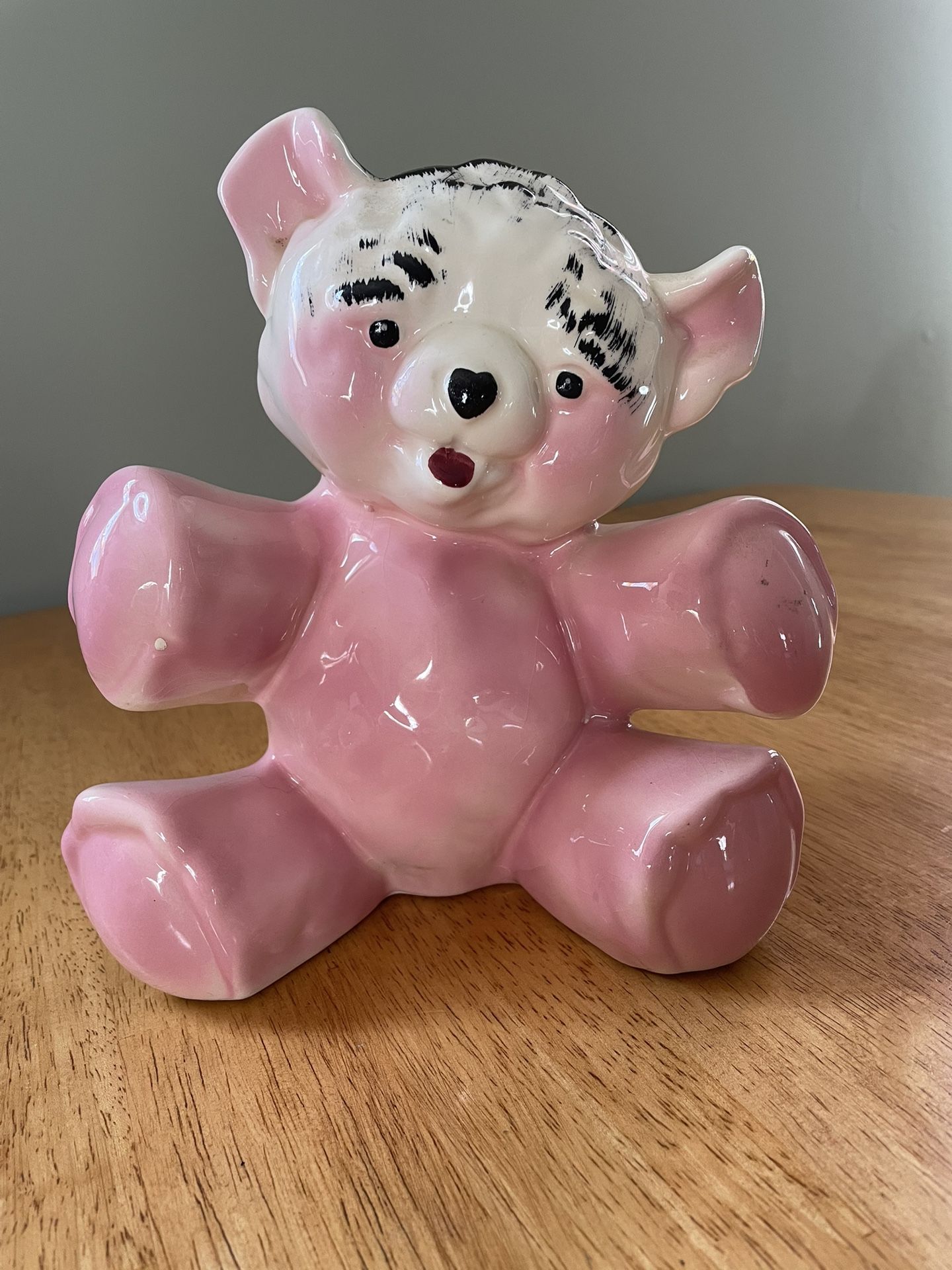 Morton TEDDY BEAR Pink Black Art Pottery Mid Century Nursery Hugging PLANTER