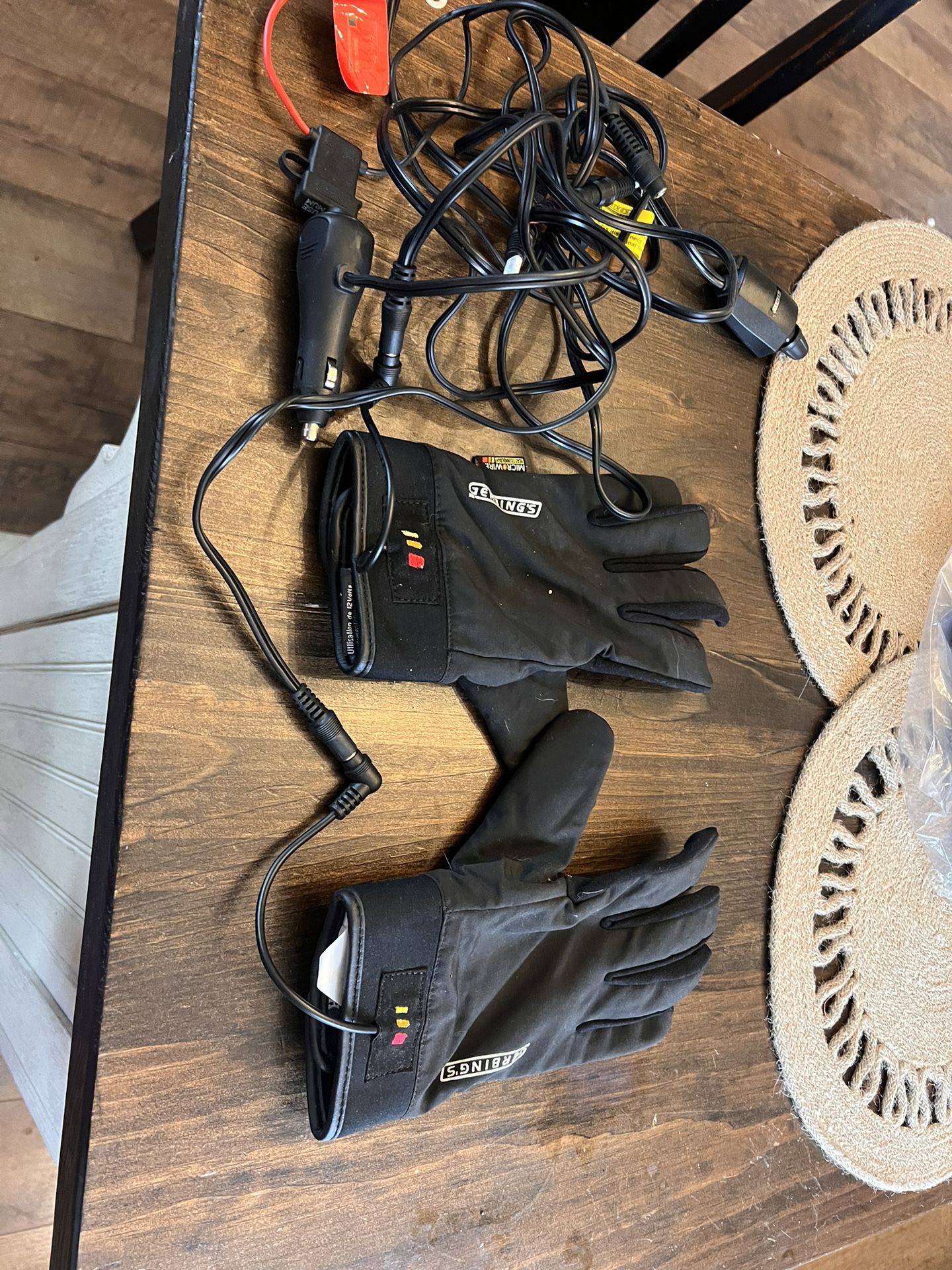 Heated motorcycle gloves, two pairs both work one our body battery operated, and one charge by lighter