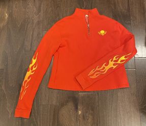 Red Sweater Sweatshirt Size Small Flames