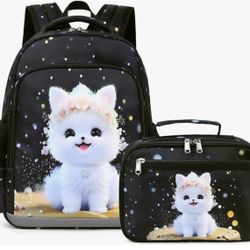 Octsky Kids Backpack for Girls School Preschool Kindergarten Bookbag Lightweight With Chest Strap and Lunchbox (Dog)