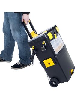 Portable Toolbox with Wheels - Stackable Tool Chest with Drawers in Yellow and Black by Stalwart