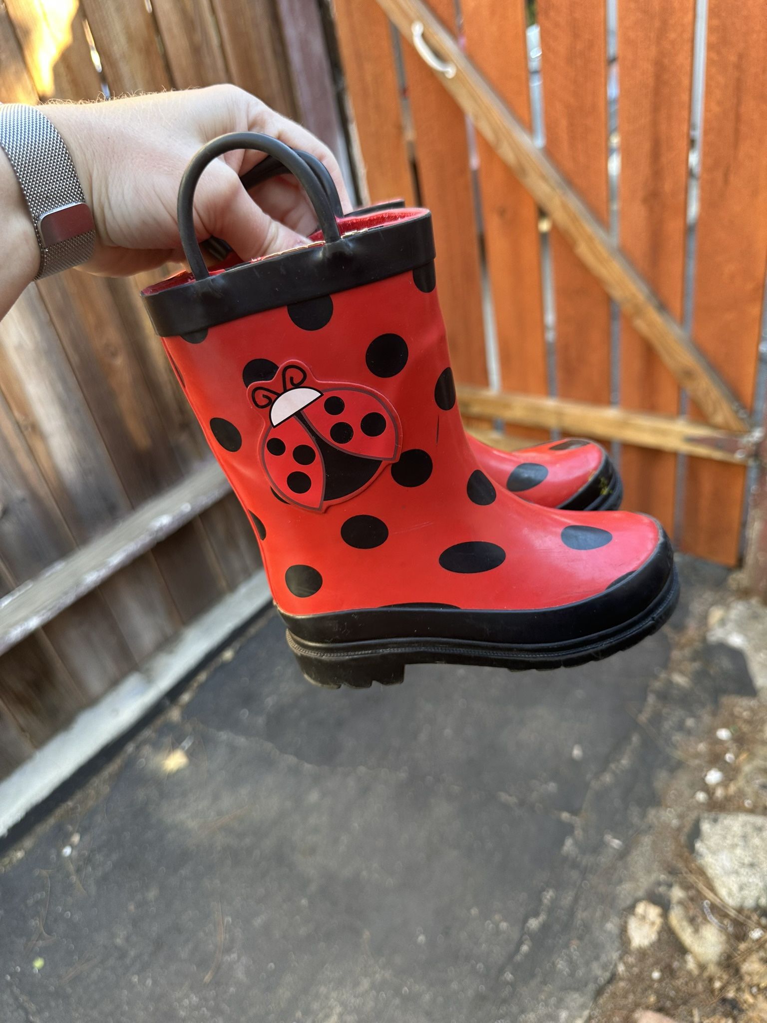 Lady Bug Rain Boots Size 7 Girls