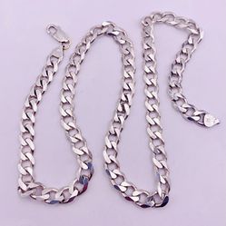 Sterling Silver Cuban Link Chain Necklace Stamped 925