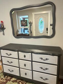 Vintage dresser and mirror refinished.
