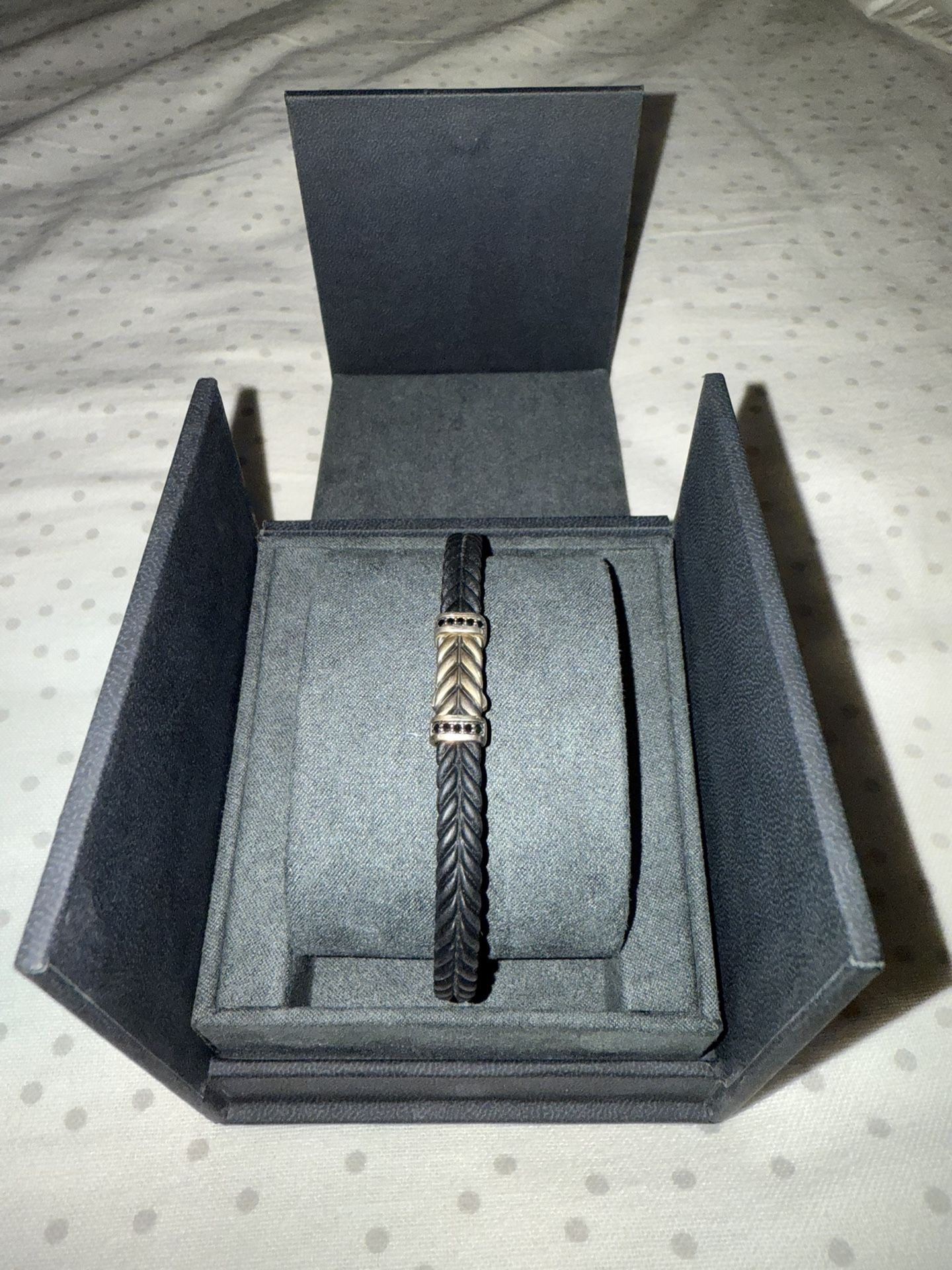 Chevron Bracelet Black Rubber with Black Diamonds and Sterling Silver