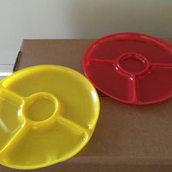 2 Mid Century Celluloid Picnic Divided Plates