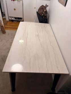 Real Marble Dining Table – Modern Black Base – Pickup Fresh Meadows