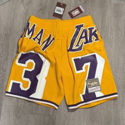 New Mens Mitchell & Ness Dennis Rodman Gold Los Angeles Lakers Maxxed Out Shorts M & L