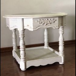 End Table distressed with glass top.