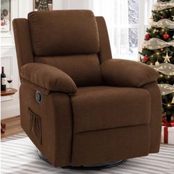 Recliner Chair, 360 Swivel Rocker Chair for Adults, Small Rocking Recliner Chair for Small Spaces, Upholstered Fabric Glider Recliner Nursery Chair wi