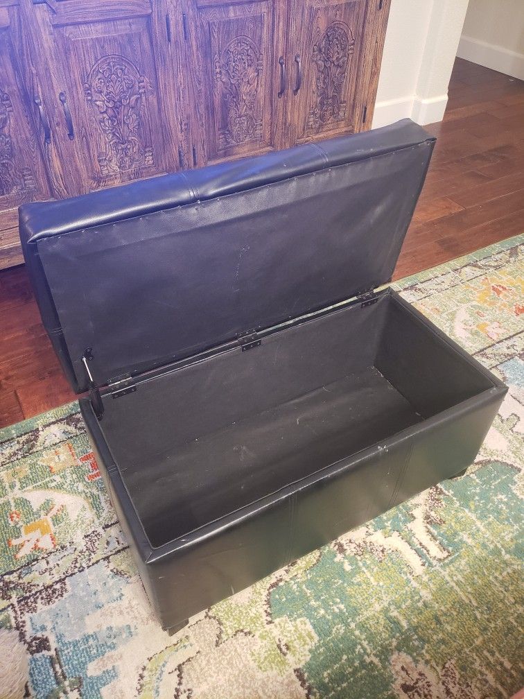 Black Faux Leather Storage Ottoman