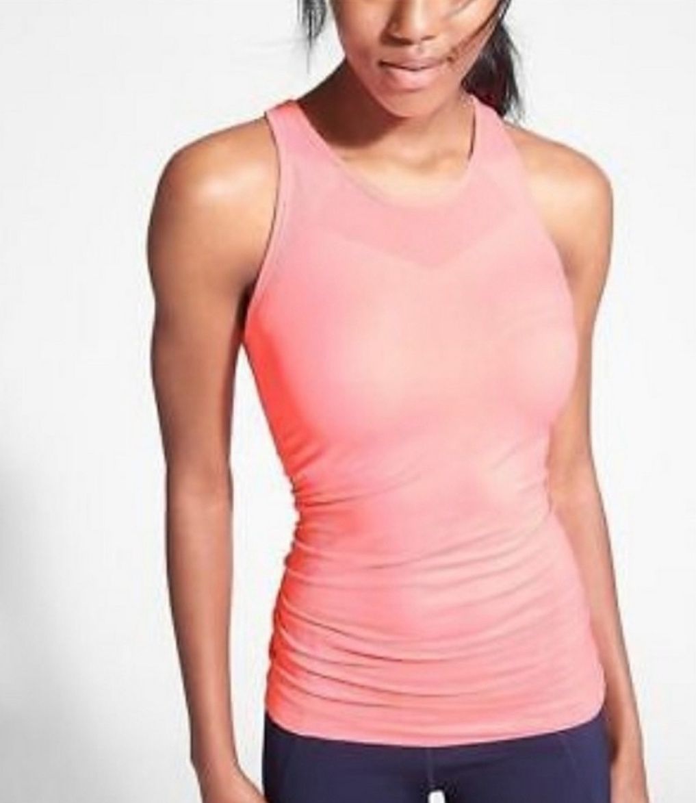 Athleta Finish Fast Tank Top racerback ruching gel grips coral size medium
